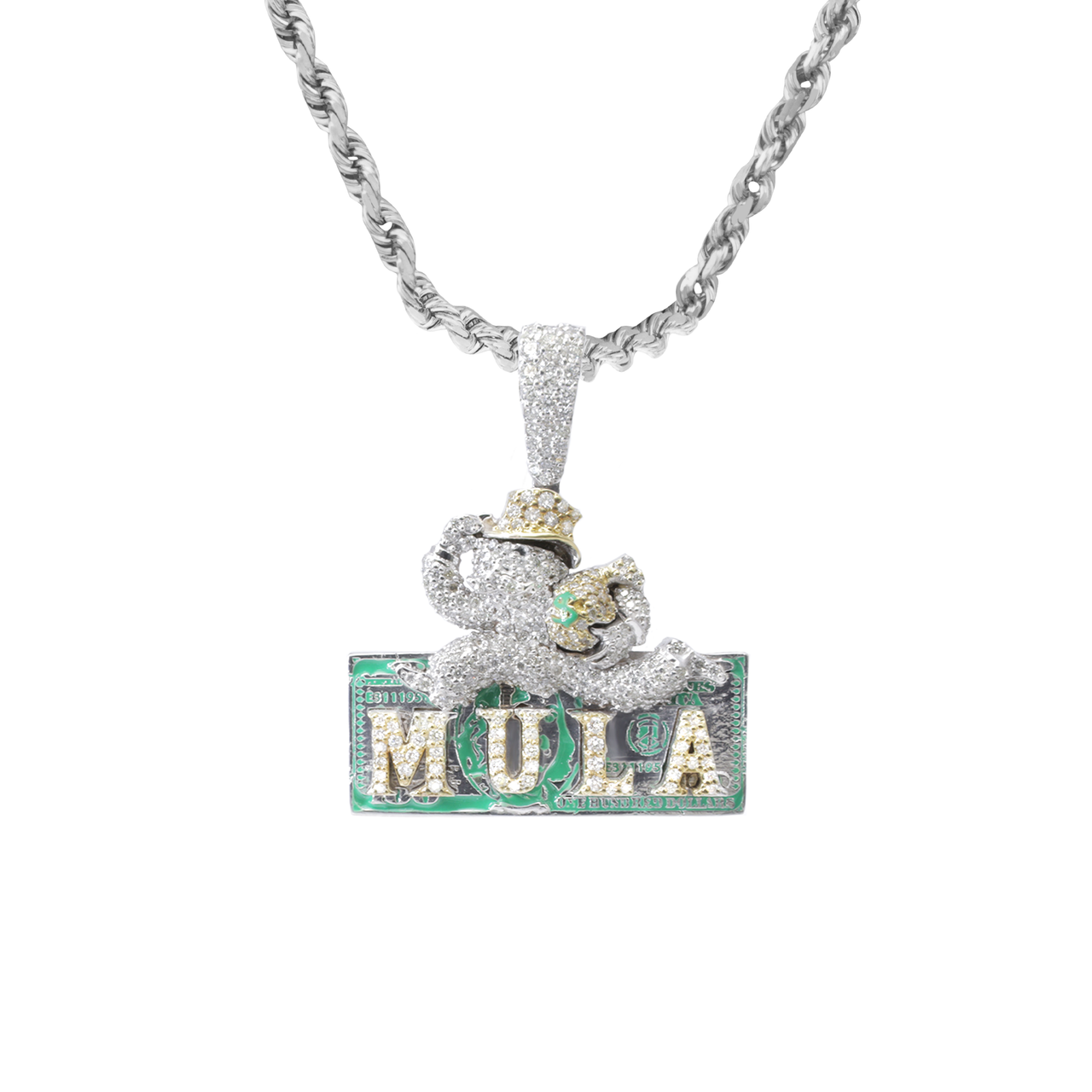 14k White Gold Diamond Mula Pendant 1.71 Ctw