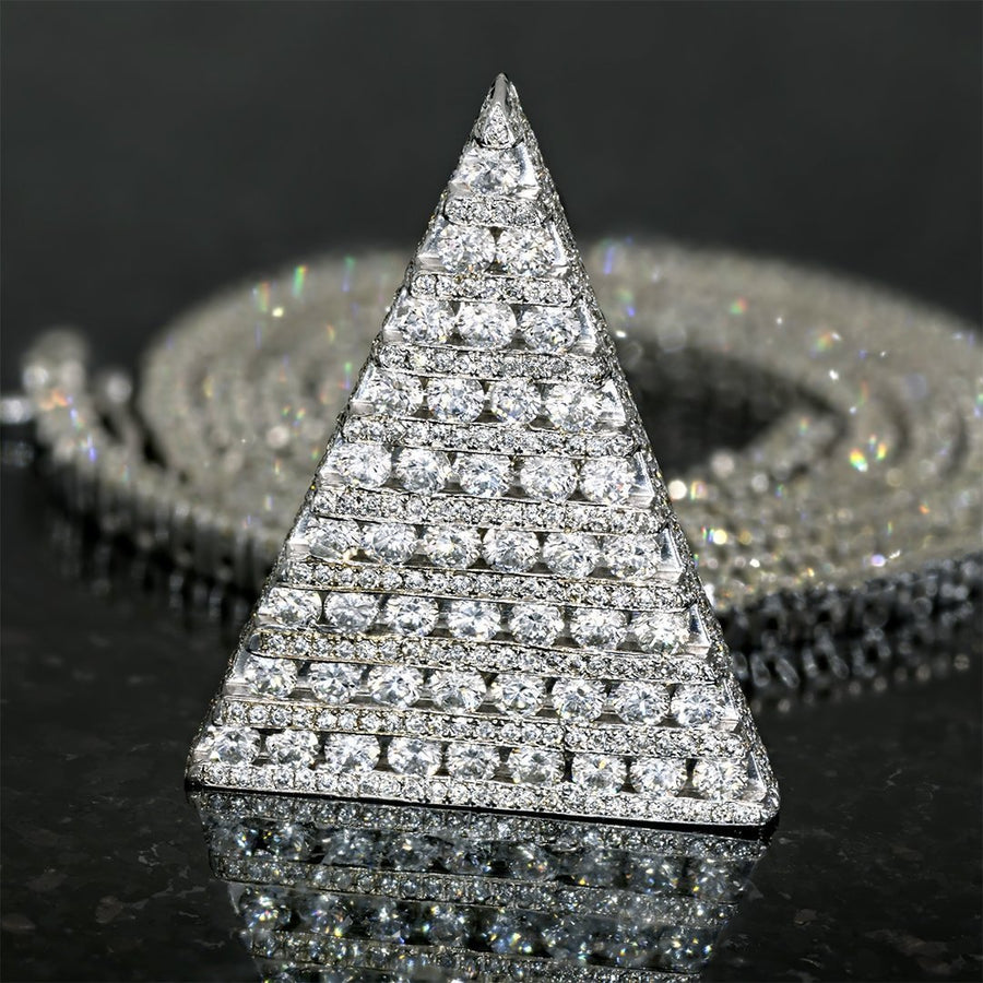 14k White Gold Diamond Pyramid Pendant 5.28 Ctw