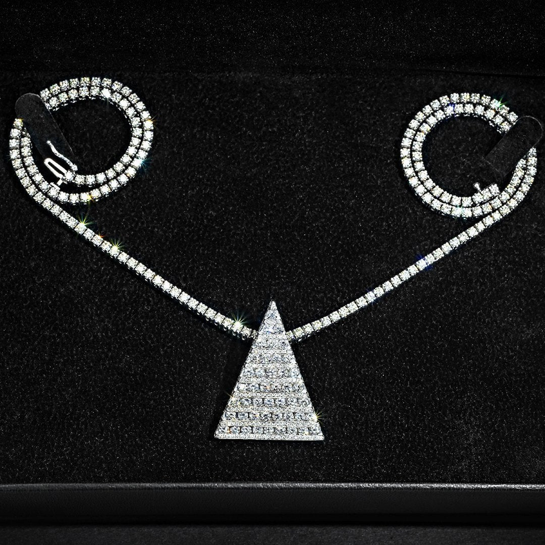 14k White Gold Diamond Pyramid Pendant 5.28 Ctw