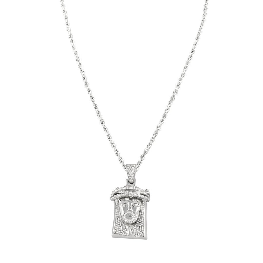 14K White Gold Jesus Head Pendant With Round Cut Diamonds 1.72 Ctw