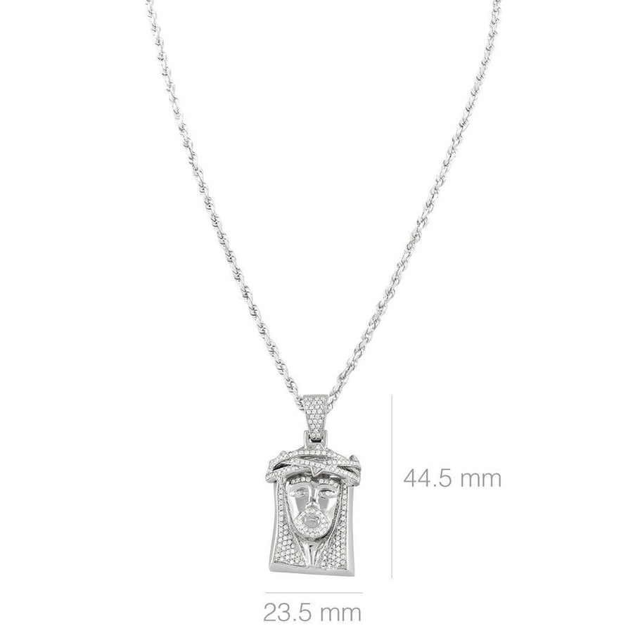14K White Gold Jesus Head Pendant With Round Cut Diamonds 1.72 Ctw