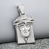 Thumbnail for 14K White Gold Jesus Head Pendant With Round Cut Diamonds 1.72 Ctw