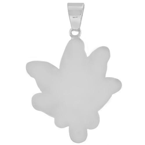 14K White Gold Marijuana Leaf Emerald Diamond Pendant 3.00Ctw