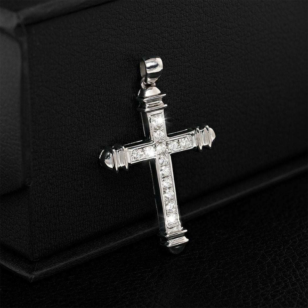 14K White Gold Mens Diamond Cross Pendant 1.25 Ctw