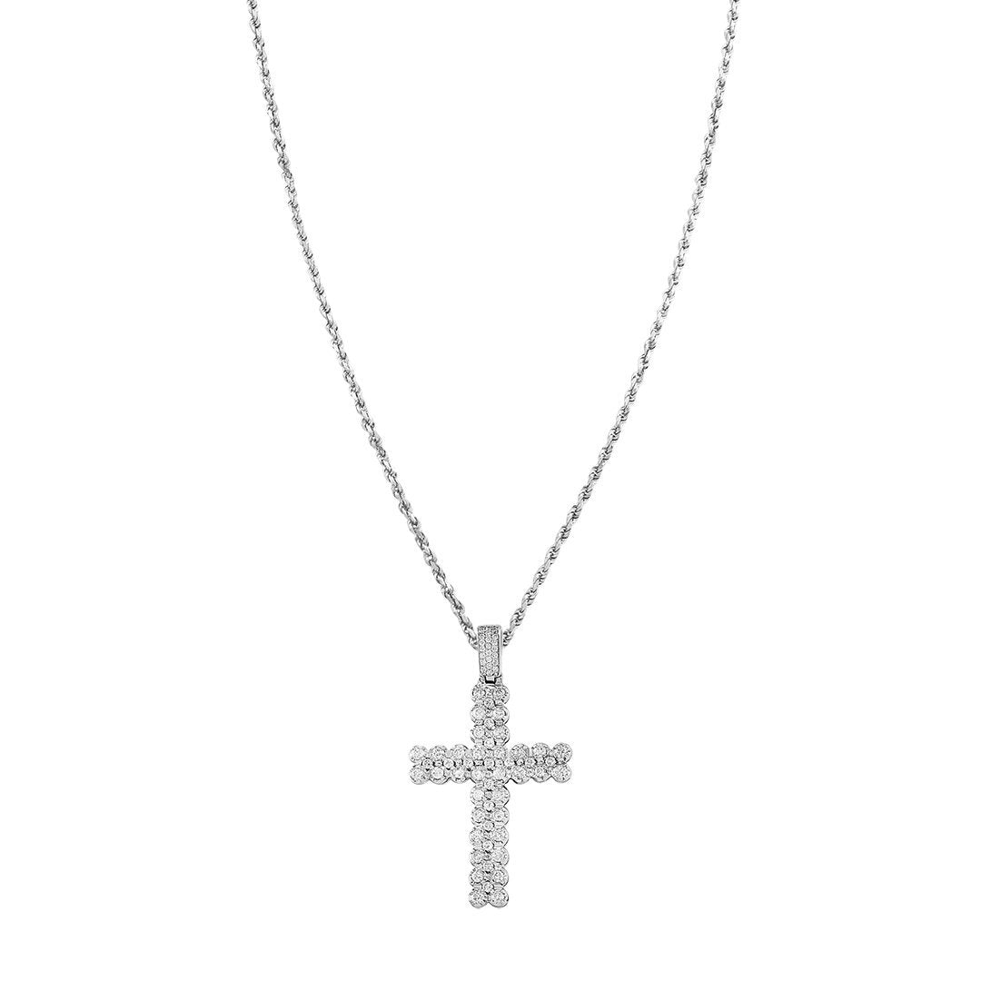 14k White Gold Two Row Diamond Cross Pendant 4 Ctw