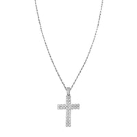 Thumbnail for 14k White Gold Two Row Diamond Cross Pendant 4 Ctw