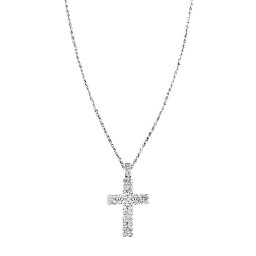 14k White Gold Two Row Diamond Cross Pendant 4 Ctw