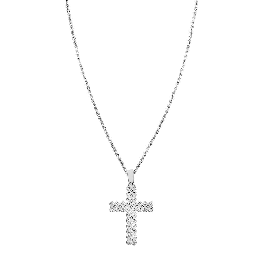 14k White Gold Two Row Diamond Cross Pendant 4 Ctw