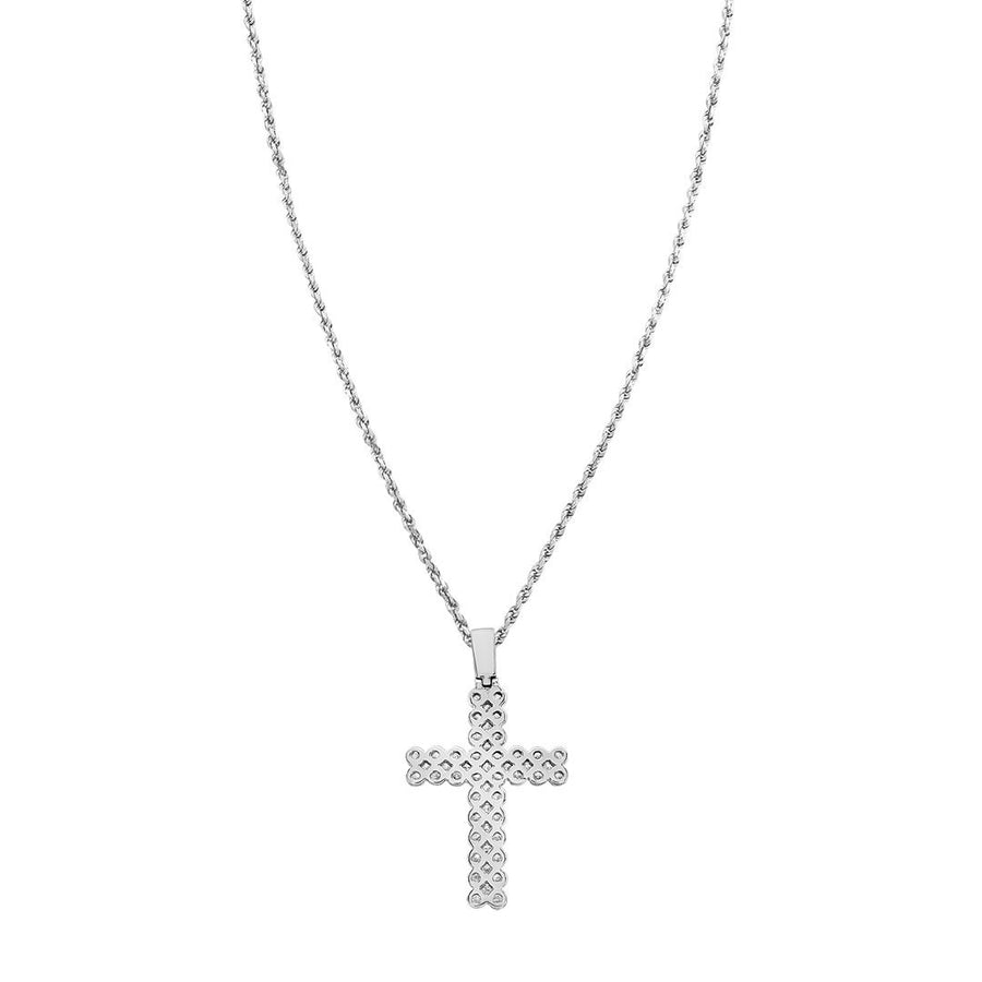 14k White Gold Two Row Diamond Cross Pendant 4 Ctw