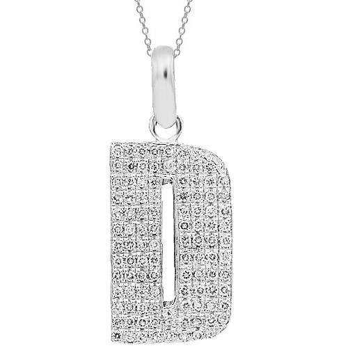 14K White Solid Gold Custom Diamond Initial Letter D Pendant