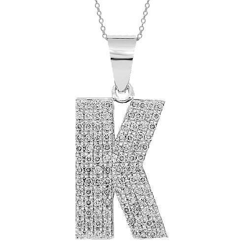 14K White Solid Gold Custom Diamond Initial Letter K Pendant