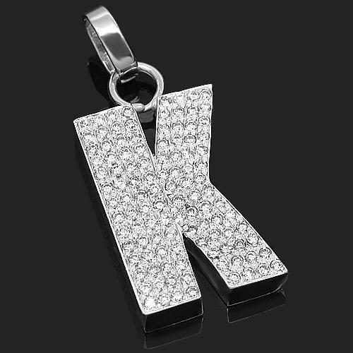 14K White Solid Gold Custom Diamond Initial Letter K Pendant