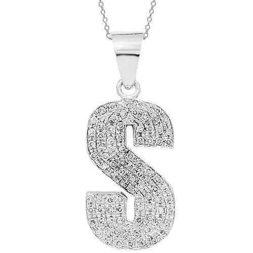 14K White Solid Gold Custom Diamond Initial Letter S Pendant