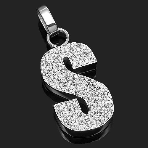 14K White Solid Gold Custom Diamond Initial Letter S Pendant