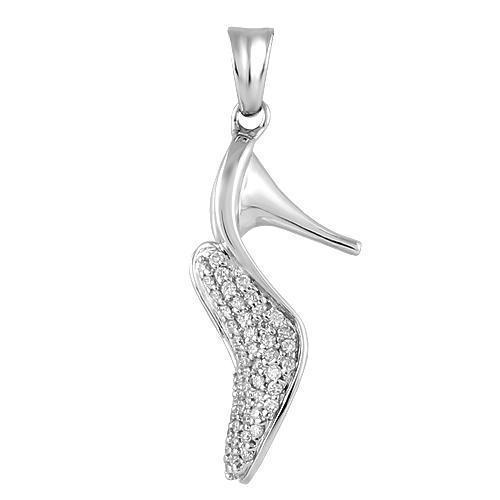 White 14K White Solid Gold Custom Diamond Lady Shoe Pendant 0.35 Ctw