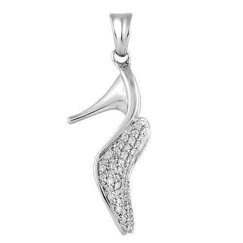 White 14K White Solid Gold Custom Diamond Lady Shoe Pendant 0.35 Ctw