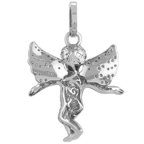 White 14K White Solid Gold Diamond Angel Pendant 1.00 Ctw