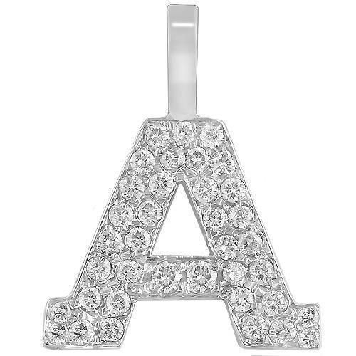 White 14K White Solid Gold Diamond Charm Pendant Letter A 1.10 Ctw