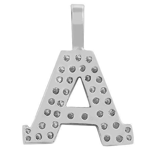 White 14K White Solid Gold Diamond Charm Pendant Letter A 1.10 Ctw