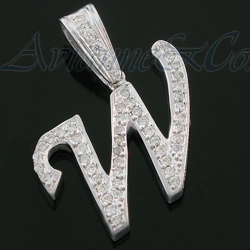 White 14K White Solid Gold Diamond Initial Letter Pendant 1.03 Ctw