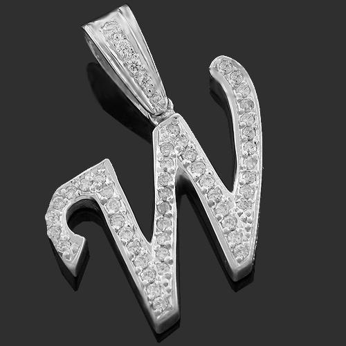 White 14K White Solid Gold Diamond Initial Letter Pendant 1.03 Ctw