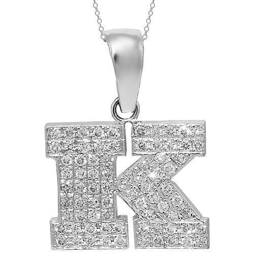 White 14K White Solid Gold Diamond Initial Letter Pendant 1.50 Ctw