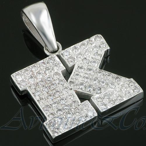 White 14K White Solid Gold Diamond Initial Letter Pendant 1.50 Ctw
