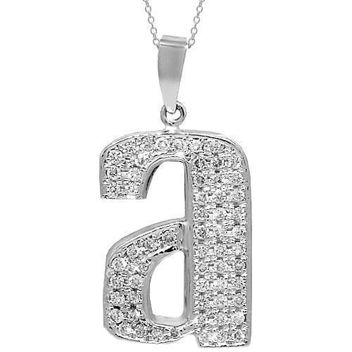 White 14K White Solid Gold Diamond Initial Letter Pendant 1.50 Ctw