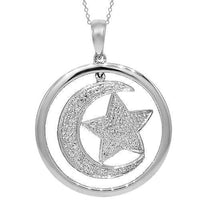 Thumbnail for White 14K White Solid Gold Diamond Moon and Star Pendant 0.10 Ctw
