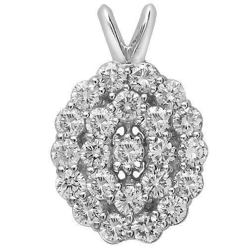 White 14K White Solid Gold Diamond Oval Pendant 0.77 Ctw