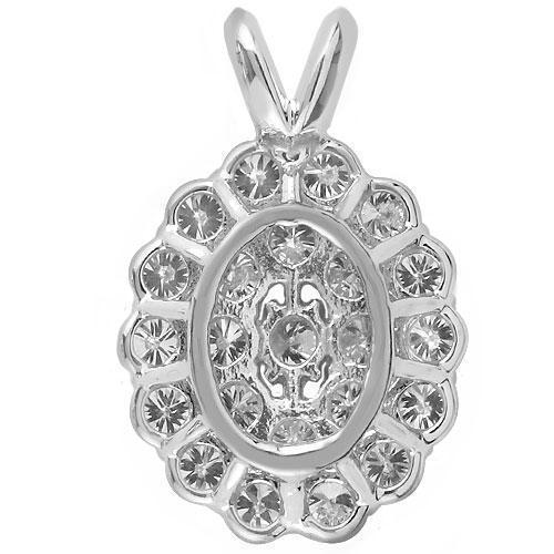 White 14K White Solid Gold Diamond Oval Pendant 0.77 Ctw