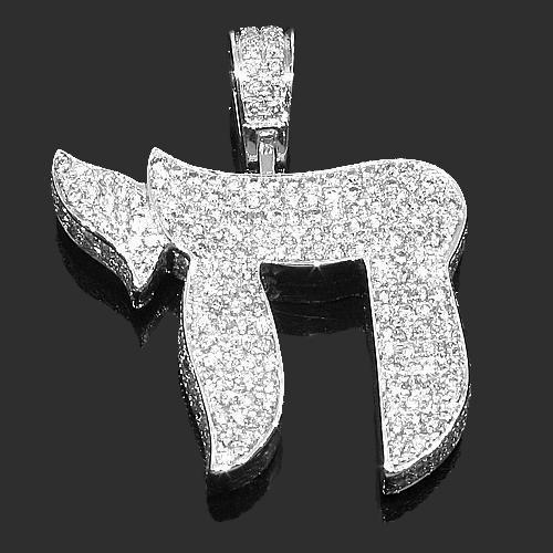 14K White Solid Gold Double Sided Diamond Chai Pendant 6.00 Ctw