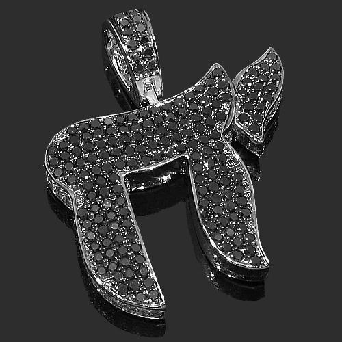 14K White Solid Gold Double Sided Diamond Chai Pendant 6.00 Ctw