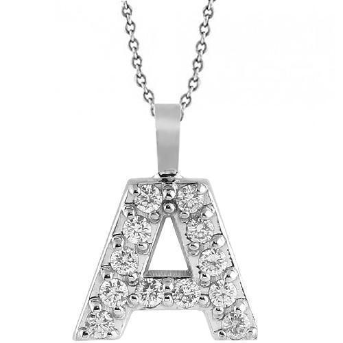 White 14K White Solid Gold Initial Letter A Diamond Pendant 0.50 Ctw