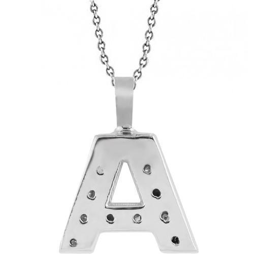 White 14K White Solid Gold Initial Letter A Diamond Pendant 0.50 Ctw