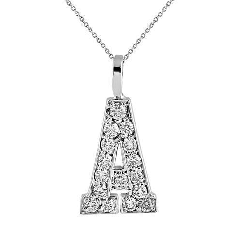White 14K White Solid Gold Initial Letter A Diamond Pendant 1.00 Ctw