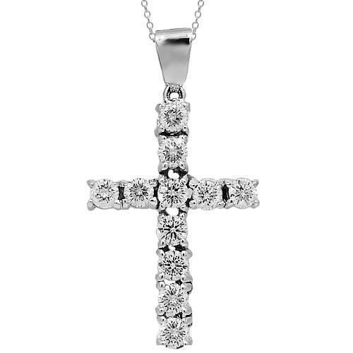 14K White Solid Gold Mens Clarity Enhanced Diamond Cross Pendant 3.58 Ctw