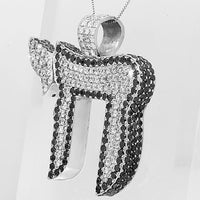Thumbnail for 14K White Solid Gold Mens Custom Diamond Chai Pendant with Black Diamonds 11.50 Ctw
