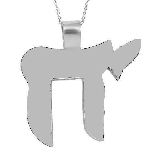 14K White Solid Gold Mens Custom Diamond Chai Pendant with Black Diamonds 11.50 Ctw