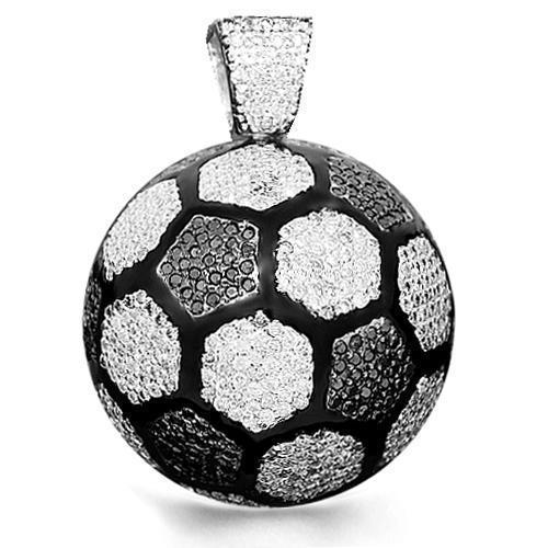 14K White Solid Gold Mens Custom Diamond Soccer Ball Pendant with Black Diamonds 13.50 Ctw