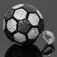 Thumbnail for 14K White Solid Gold Mens Custom Diamond Soccer Ball Pendant with Black Diamonds 13.50 Ctw