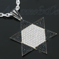 Thumbnail for White 14K White Solid Gold Mens Custom Diamond Star of David Pendant with Black Diamonds