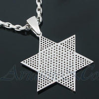 Thumbnail for White 14K White Solid Gold Mens Custom Diamond Star of David Pendant with Black Diamonds