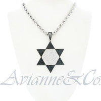 Thumbnail for White 14K White Solid Gold Mens Custom Diamond Star of David Pendant with Black Diamonds