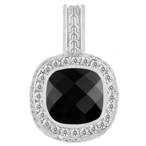 14K White Solid Gold Mens Diamond Black Onyx Pendant 1.75 Ctw
