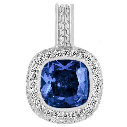 14K White Solid Gold Mens Diamond Blue Sapphire Pendant 1.75 Ctw