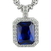 Thumbnail for 14K White Solid Gold Mens Diamond Blue Sapphire Pendant 25.09 Ctw