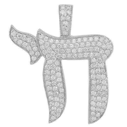 14K White Solid Gold Mens Diamond Chai Pendant 3.50 Ctw