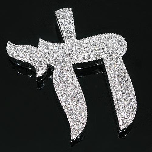 14K White Solid Gold Mens Diamond Chai Pendant 3.50 Ctw