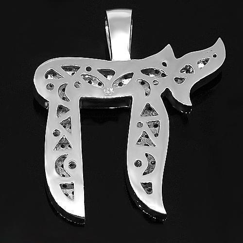 14K White Solid Gold Mens Diamond Chai Pendant 3.50 Ctw